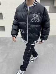 Black JDM Embroidered Leather Puffer Jacket