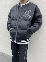 Black JDM Embroidered Leather Puffer Jacket
