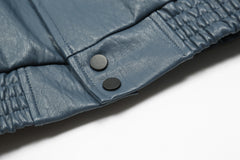 Blue Final Victory Quilted Leather Snap Jacket