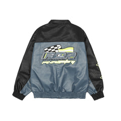 Blue Final Victory Quilted Leather Snap Jacket