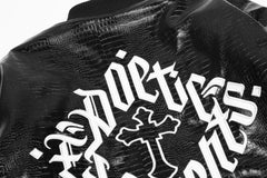 Black Snakeskin Leather Cross Patched Jacket