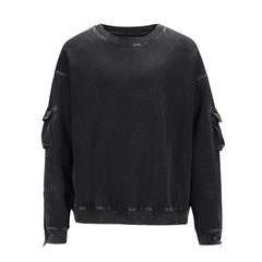 Black Vintage Wash Arm Zip & Snap Sweatshirt