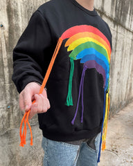 Black Bleeding Rainbow Thread Crew Sweatshirt