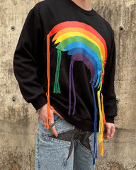 Black Bleeding Rainbow Thread Crew Sweatshirt