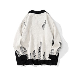 White & Black Ripped & Distressed Crew Sweatshirt