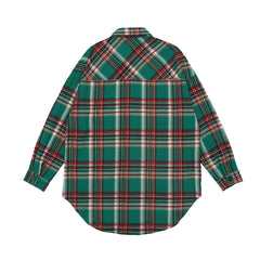 Green & Red Kangaroo Pocket Plaid Button-Up Shirt