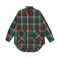Green & Red Kangaroo Pocket Plaid Button-Up Shirt