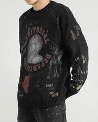 Black Cable Knit Saint Michael Distressed Sweatshirt