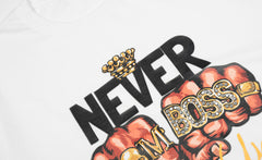 Never Give Up Print White Tee