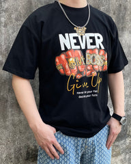 Never Give Up Print Black Tee