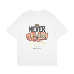 Never Give Up Print White Tee