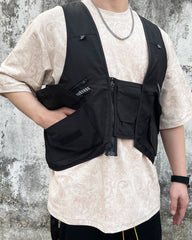 Black Reflective Tape Multi-Function Zip-Up Vest