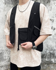 Black Reflective Tape Multi-Function Zip-Up Vest