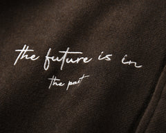 Brown Future Is In The Past Embroidered Leather Varsity Jacket