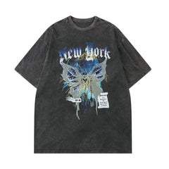 New York Butterfly Vintage Wash Black Tee