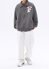 Grey Fair Focus Embroidered Zip-Up Waffle Knit Jacket