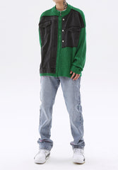 Green Dual Layer Denim & Knit Zip-Up Jacket