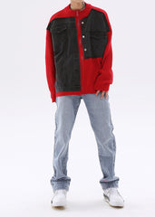 Red Dual Layer Denim & Knit Zip-Up Jacket