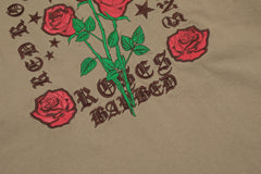 Roses With Thorns Embroidered Print Long-Sleeve Brown Tee