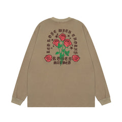 Roses With Thorns Embroidered Print Long-Sleeve Brown Tee