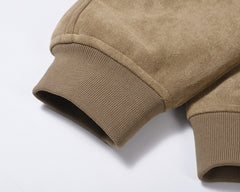 Khaki Micro-Suede Snap Pocket Zip Jacket