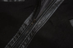 Black Micro-Suede & Leather Color Block Zip Jacket