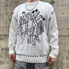 White Angels Of Death Knit Crew Neck Sweatshirt