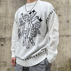 White Angels Of Death Knit Crew Neck Sweatshirt