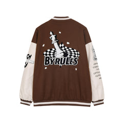 Brown Unfailing Patched Leather Varsity Jacket