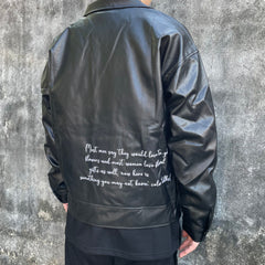Black Rose Embroidered Leather Snap Jacket