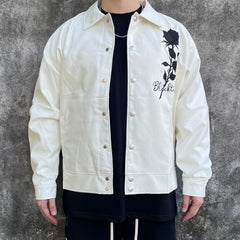 White Rose Embroidered Leather Snap Jacket