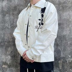 White Rose Embroidered Leather Snap Jacket