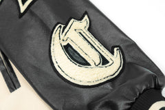 Khaki Schneider Racing Cams Embroidered Leather Varsity Jacket