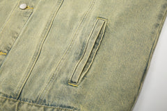 Yellow Tint Wash Ripped & Distressed Denim Jacket