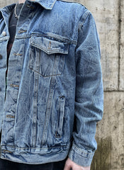 Blue Wrinkle Wash Trucker Denim Jacket
