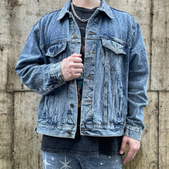 Blue Wrinkle Wash Trucker Denim Jacket