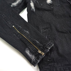 Black Ripped & Distressed Zip Sleeve Denim Jacket