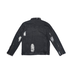 Black Ripped & Distressed Zip Sleeve Denim Jacket