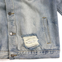 Light Blue Ripped & Distressed Zip Sleeve Denim Jacket