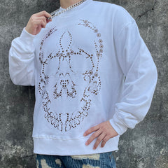 White Crystal Scull Motif Crew Sweatshirt