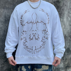 White Crystal Scull Motif Crew Sweatshirt