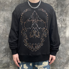 Black Crystal Scull Motif Crew Sweatshirt