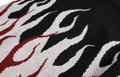 Black & Red Flame Print Knit Crew Neck Sweatshirt