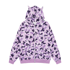 Purple Devil Camo Horns Full Zip-Up Hoodie