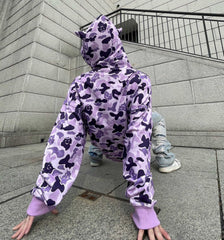 Purple Devil Camo Horns Full Zip-Up Hoodie