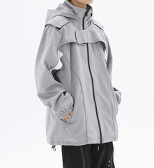 Grey Zip Waterproof Shell Hooded Jacket