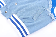 Blue Raw Thread Patched Denim Varsity Jacket