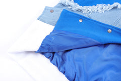 Blue Raw Thread Patched Denim Varsity Jacket