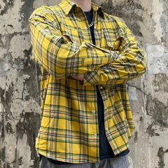Yellow & Green Plaid Antique Snap Button-Up Flannel Shirt