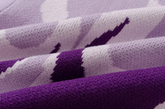 Purple Ombré Flame Print Knit Crew Neck Sweatshirt